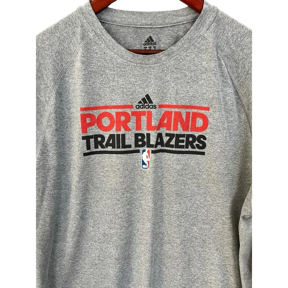 Adidas Portland Trail Blazers T Shirt Mens XL Gray Long Sleev NBA Basketball Tee